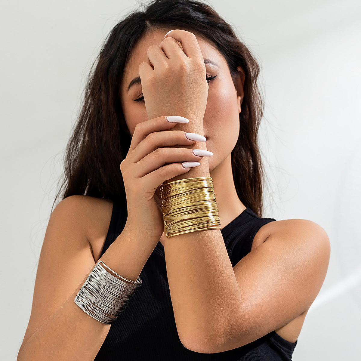 Metallic brushed open women's electroplated bracelet with personalized sweet and cool style, simple bracelet