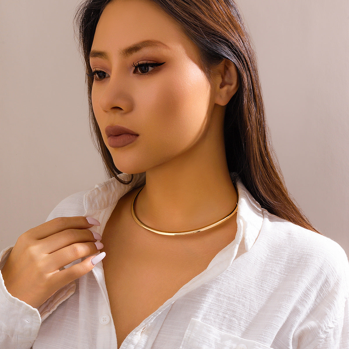 Punk smooth circular ring cool style collar collarbone chain niche minimalist choker necklace