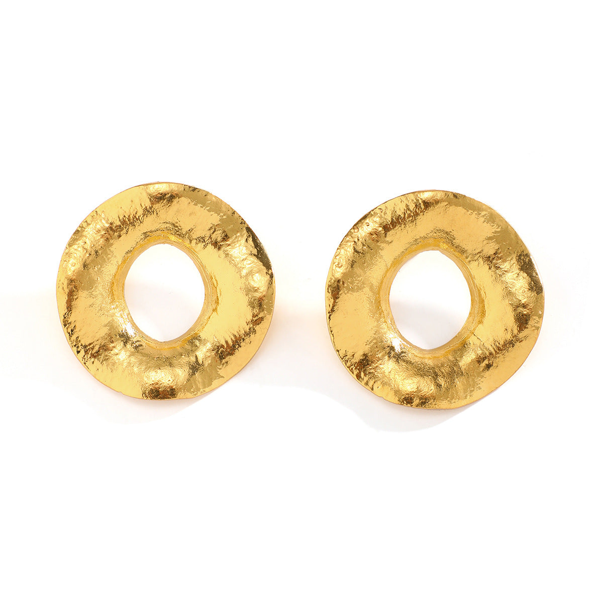 14K Exaggerated French Geometric Fashion Round Metal Earrings with Simple Irregular Texture Earrings, niche