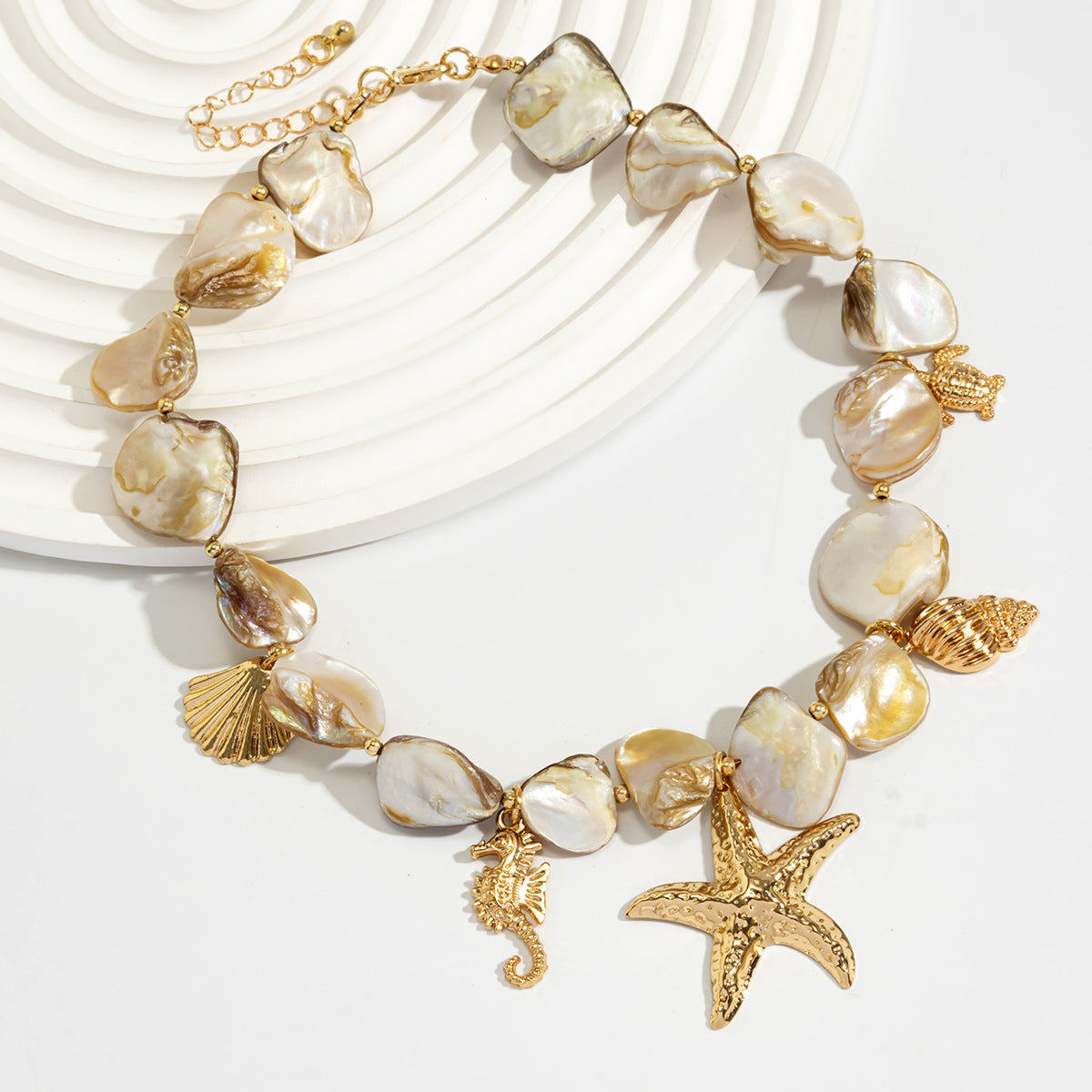 Beach vacation natural shell starfish collarbone chain ocean wind starfish versatile set necklace