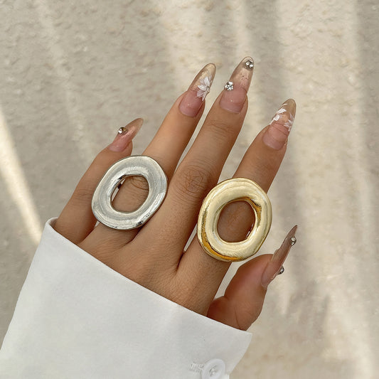 Irregular Water Drop Open Ring Fashion Texture Flower Pearl Ring