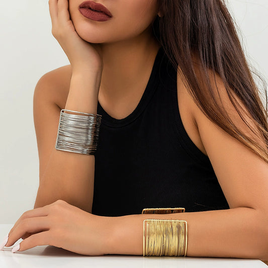 Metallic brushed open women's electroplated bracelet with personalized sweet and cool style, simple bracelet