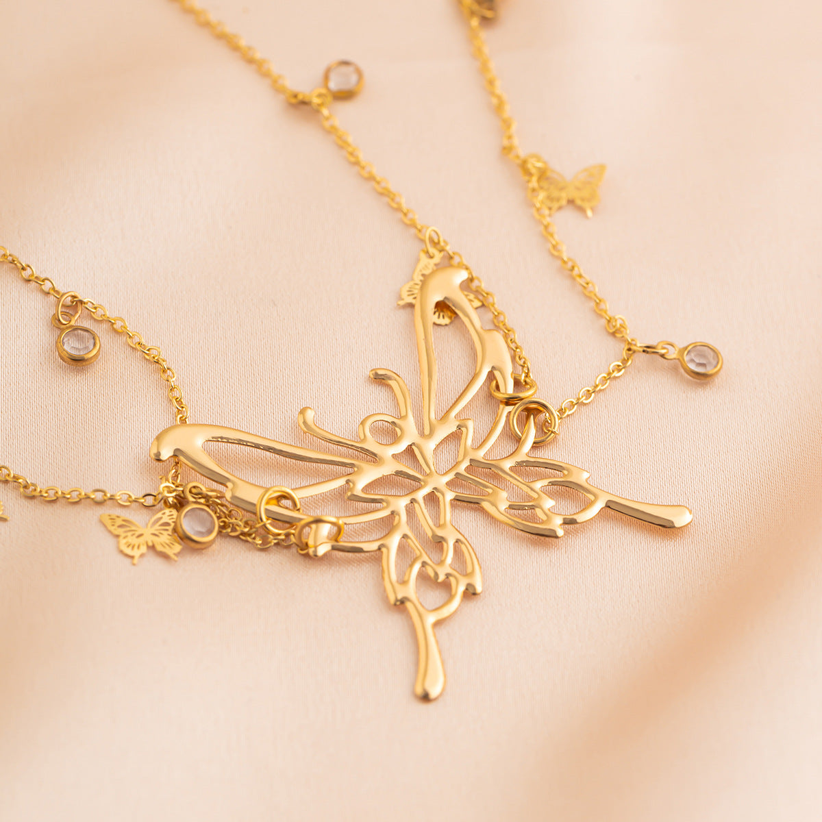 Sweet, Cool, Spicy Girl, Stylish, Su Butterfly Pendant, Double layered Waist Chain, Ladies' Sexy Street Photography, European and American Single Loop Metal Body waist Chain