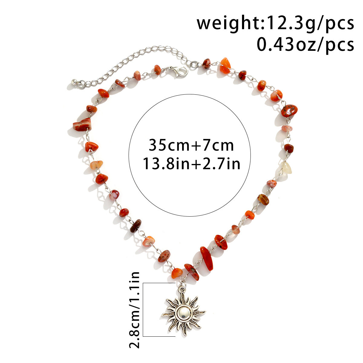 Hot girl style dopamine mushroom sun necklace with colorful irregular gravel collarbone necklace