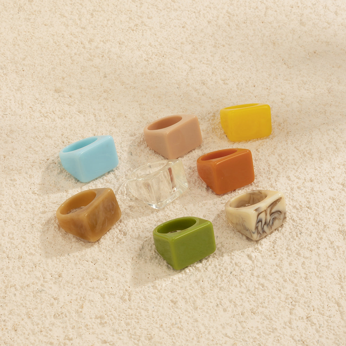 Creative Geometric Colored Square Wide Edge Ring, Simple and Fashionable Colored cute Resin Solid Ring