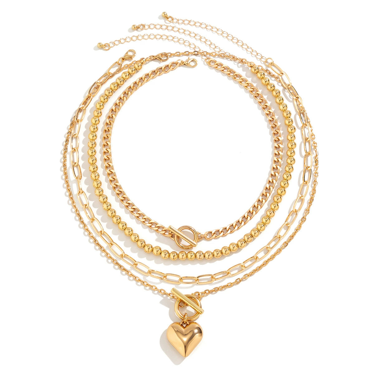 Hip hop minimalist bead set necklace women's versatile geometric OT buckle short multilayer necklace accessory
