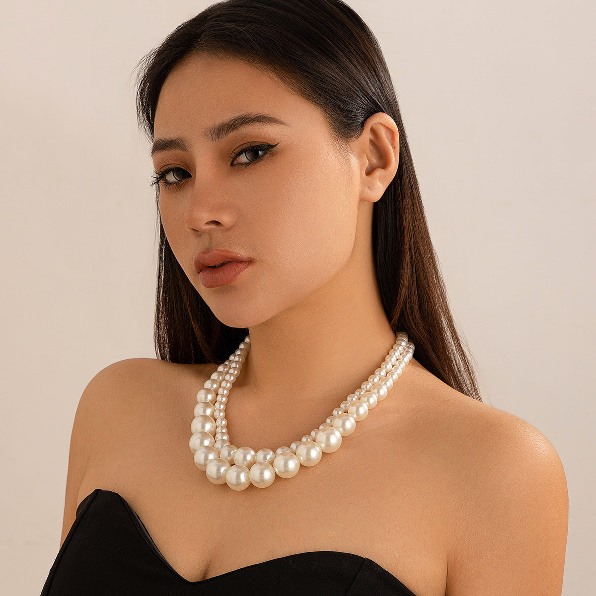 Exaggerated pearl temperament choker versatile collarbone chain multi-layer bead necklace for women