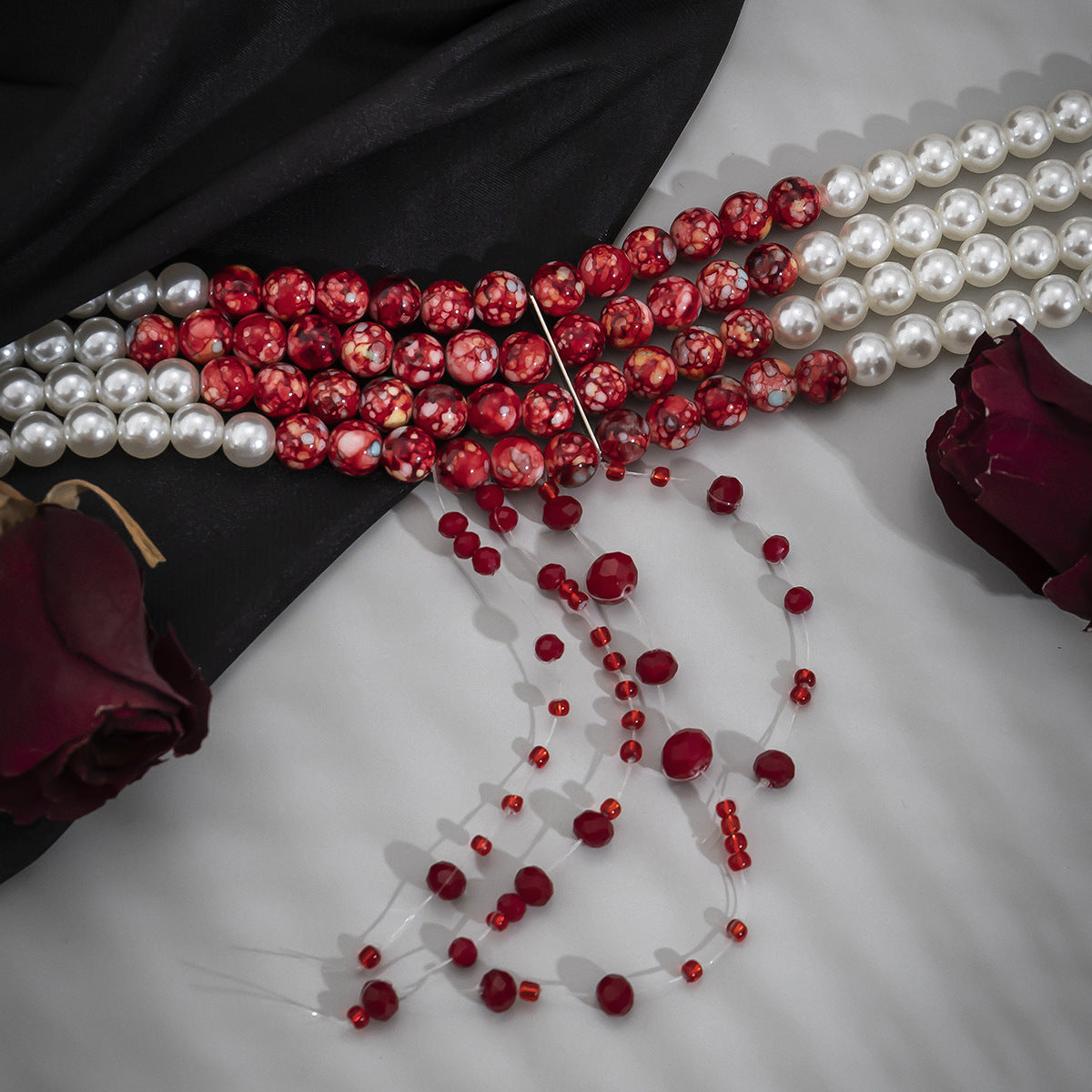 Sweet and Cool Gothic Blood Drop Tassel Collar Necklace Halloween Personalized Bead Choker