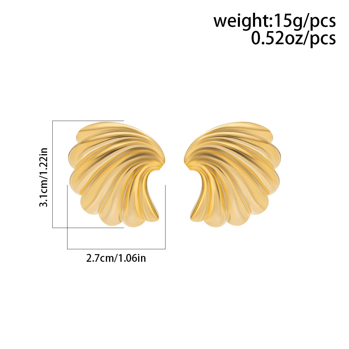 Exaggerated metal irregular  ginkgo leaf earrings, trendy women's sweet and cool style, shell patterned earrings