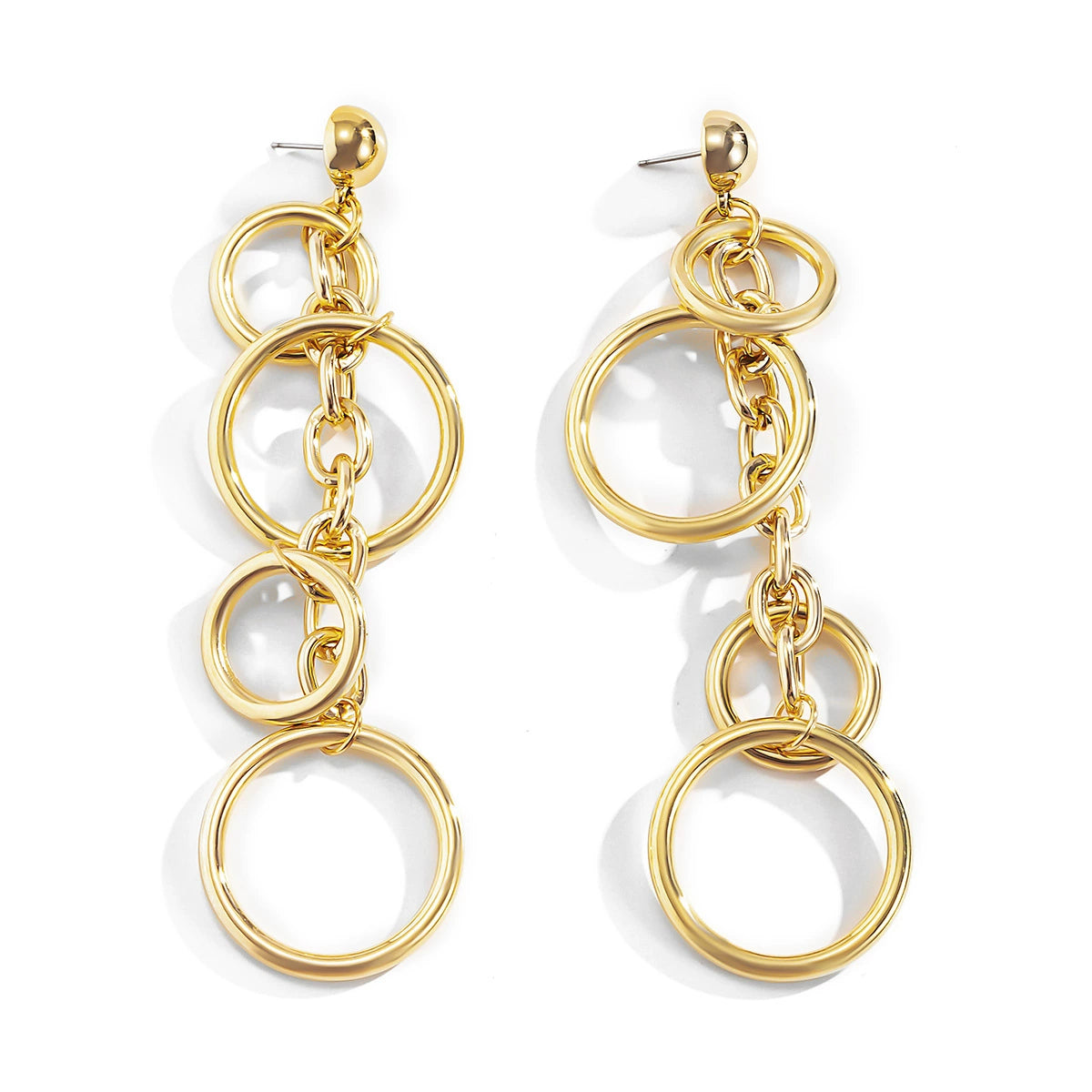Minimally designed long circular tassel earrings with punk metal chain hollow earrings for women's cross-border European and American jewelry