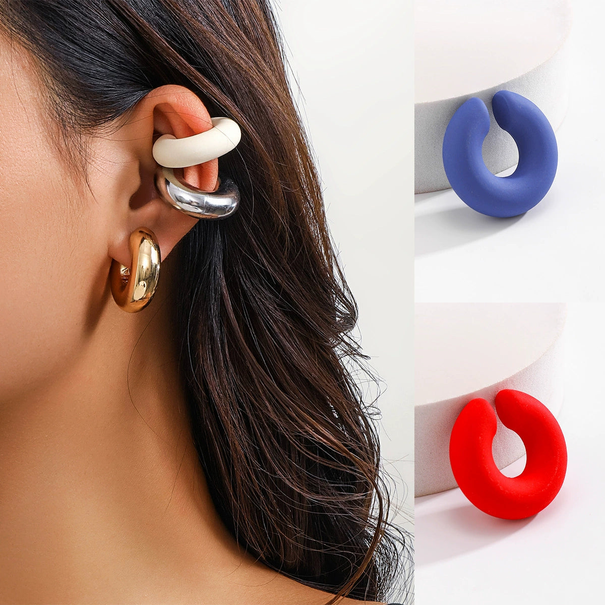 Simple C-shaped ear hole free colored single ear bone clip with versatile temperament and smooth opening ear clip