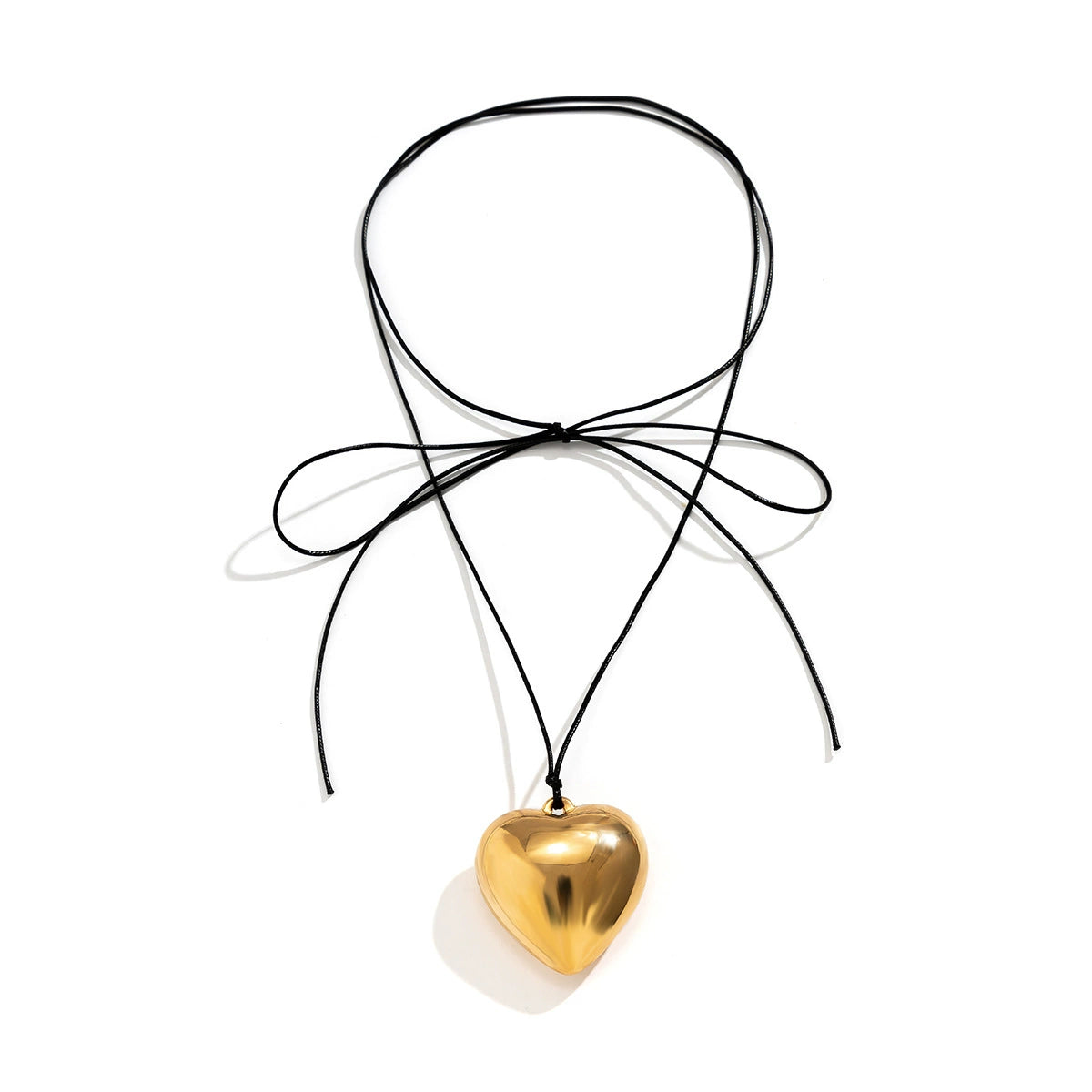 Adjustable wax thread choker necklace with simple alloy heart pendant and adjustable drawstring
