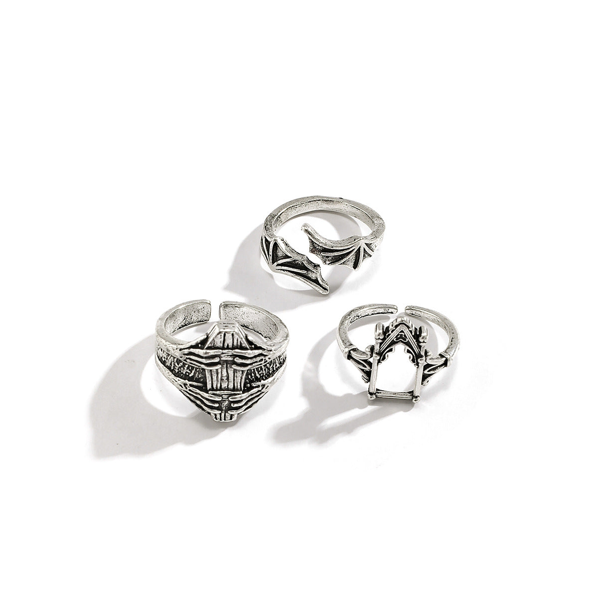 Dark punk Distress retro joint ring set ring, hip-hop carved bat couple ring accessory