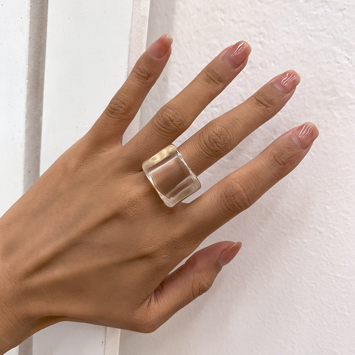 Creative Geometric Colored Square Wide Edge Ring, Simple and Fashionable Colored cute Resin Solid Ring