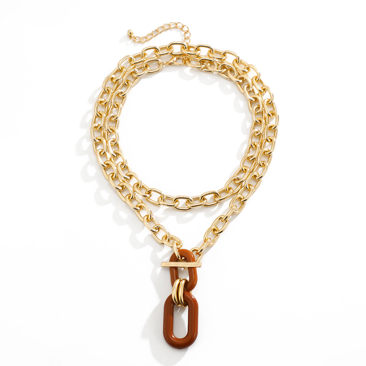 Trendy and personalized aluminum chain multi-layer necklace, fashionable geometric metal buckle, collarbone necklace, women's accessories