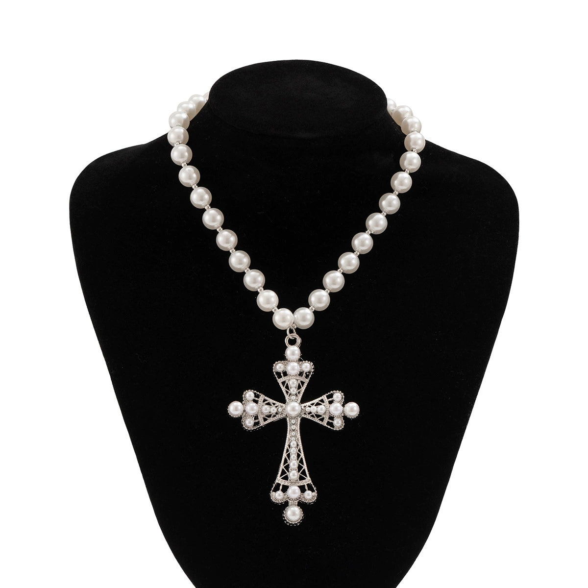 Fashionable multi-layer imitation pearl cross collar ins geometric alloy collarbone chain