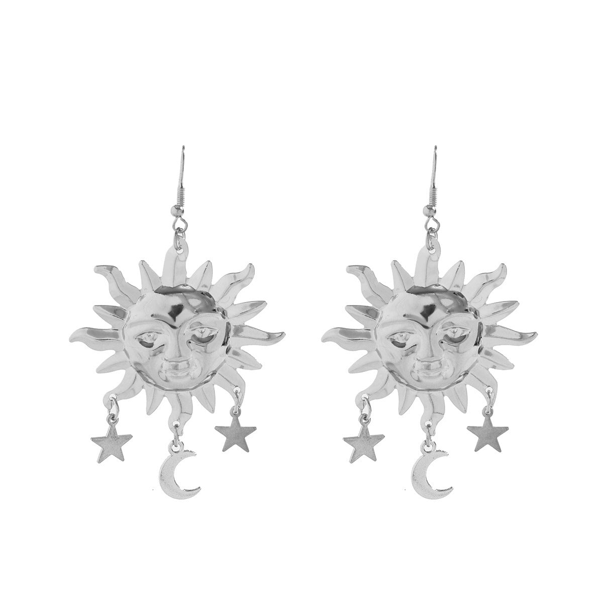 Golden Sun and Moon Dangle Earrings – Boho Celestial Star Earrings for Women, Trendy Statement Jewelry