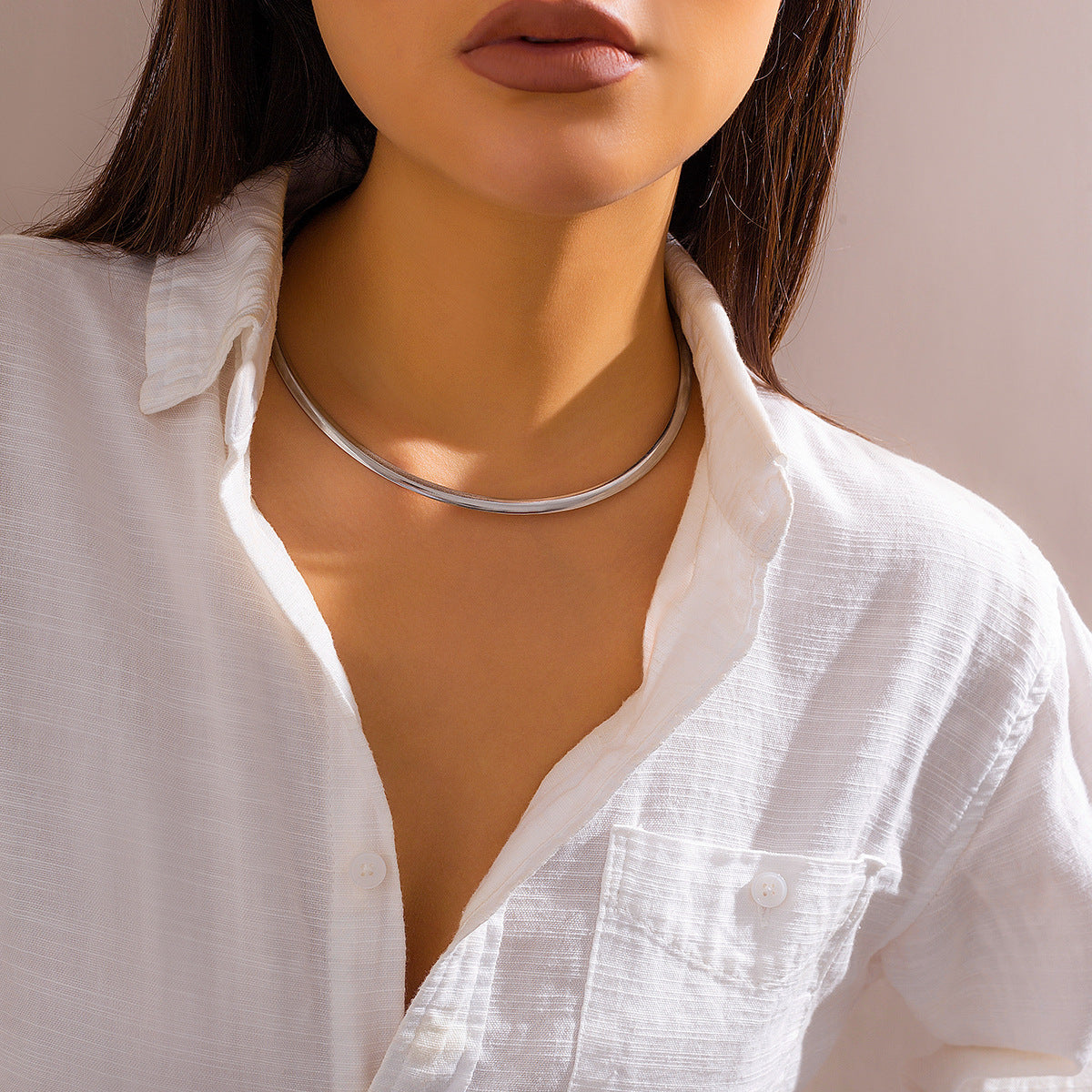 Punk smooth circular ring cool style collar collarbone chain niche minimalist choker necklace