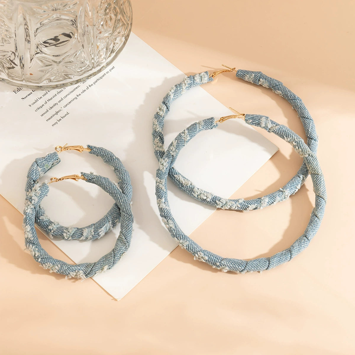Small and niche design, sweet and cool geometric ring earrings, French temperament, simple denim earrings