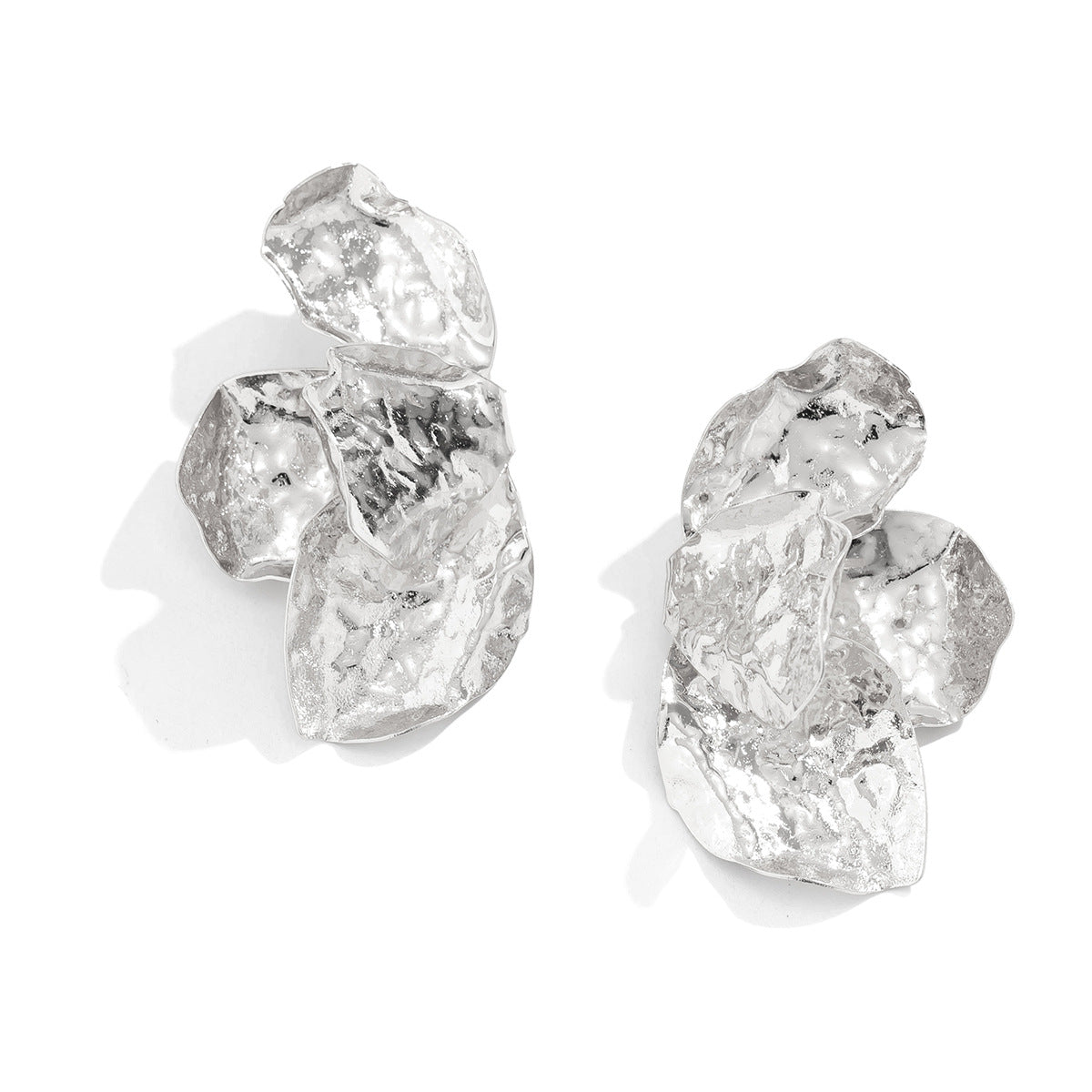 Personalized liquid fluid metal lotus leaf earrings, niche and cool style, pleated shell earrings