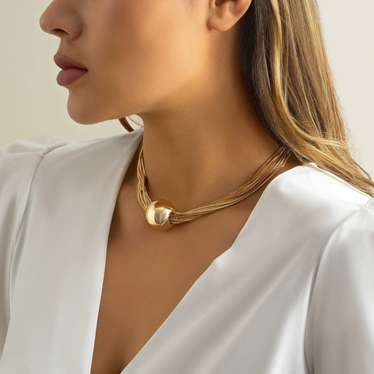 Multi-layered chain stacking necklace simple niche geometric ball statement necklace choker