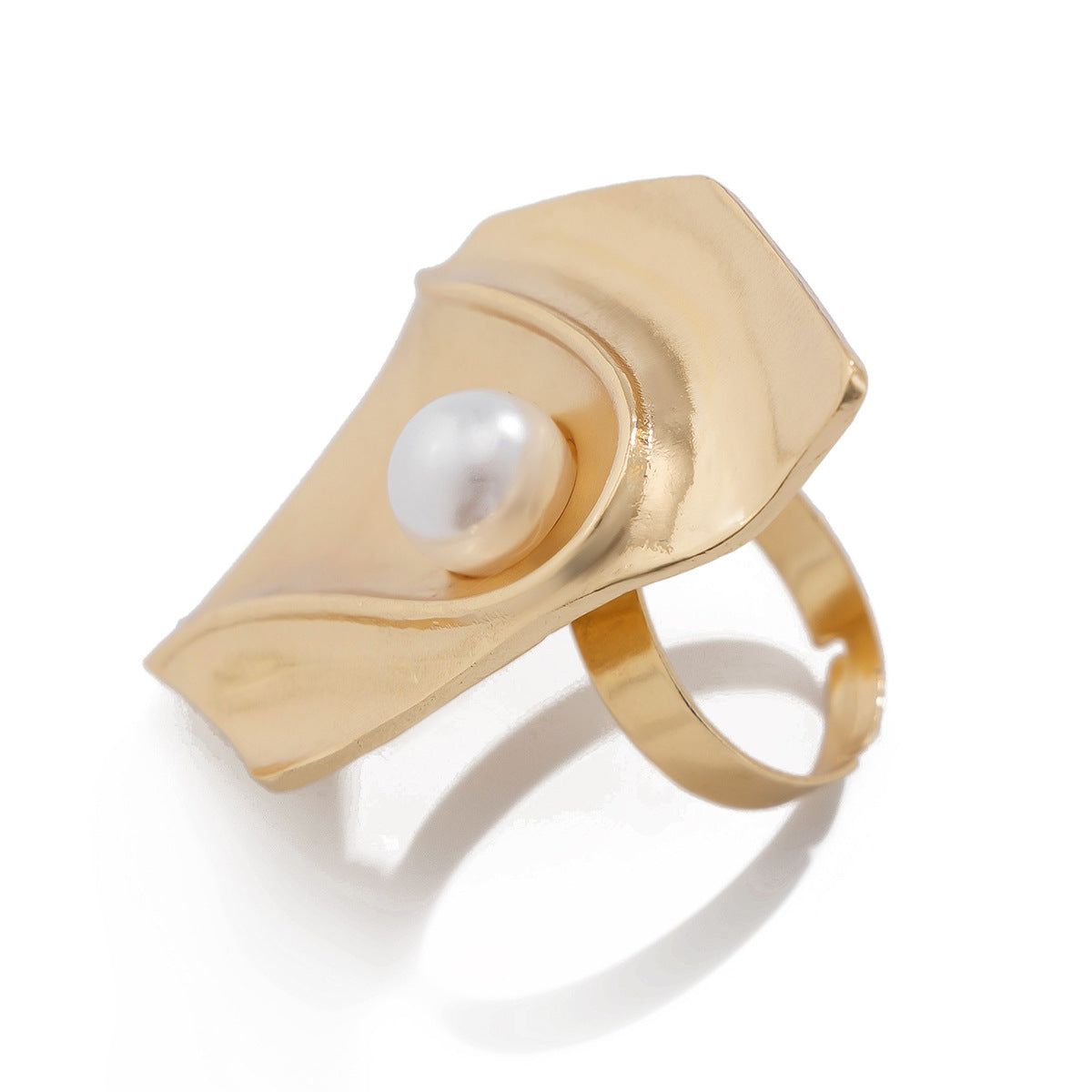 Irregular imitation pearl ring, nightclub trendy women's oval spiral pattern adjustable ring