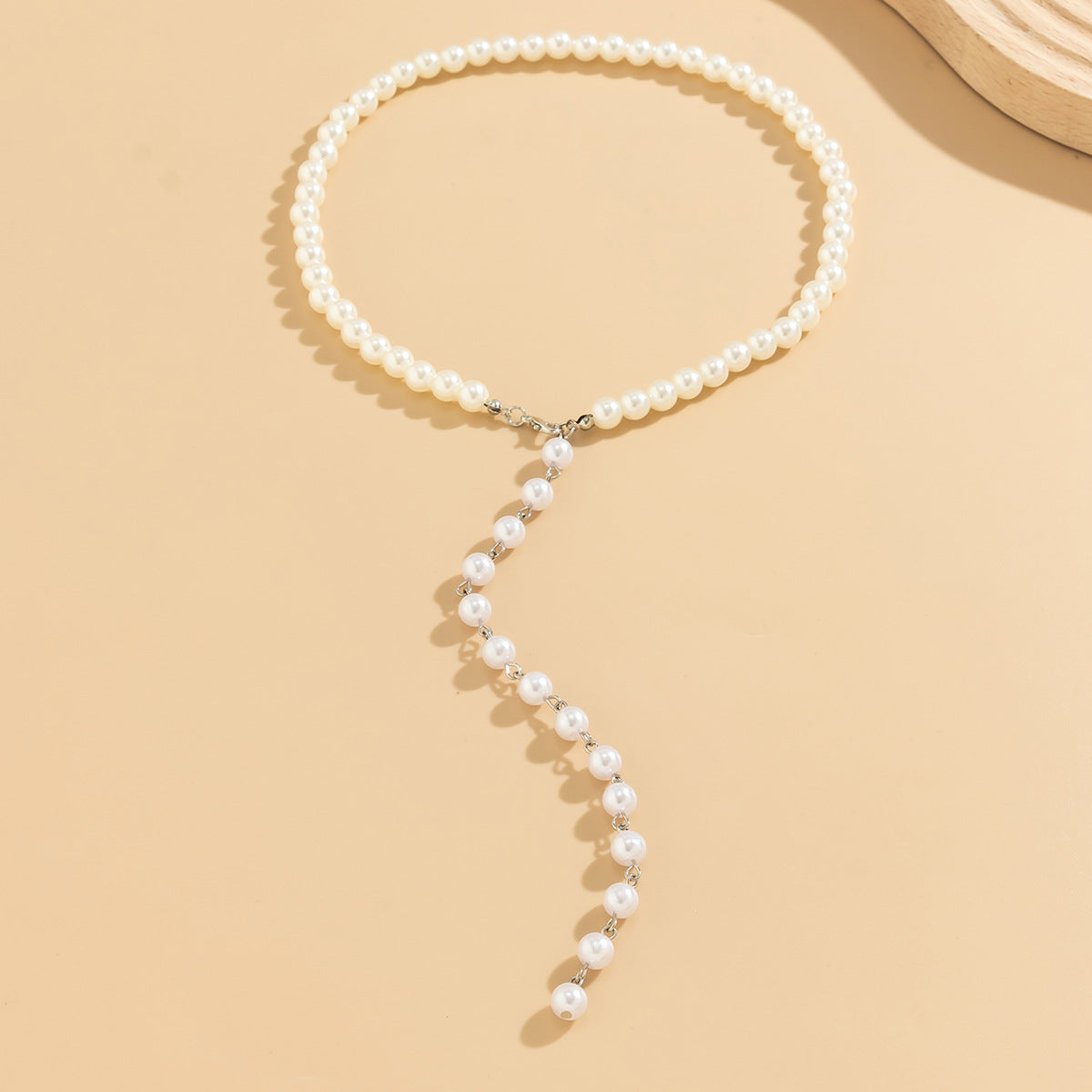 Retro round bead chain bead necklace, simple imitation pearl tassel long style, niche necklace