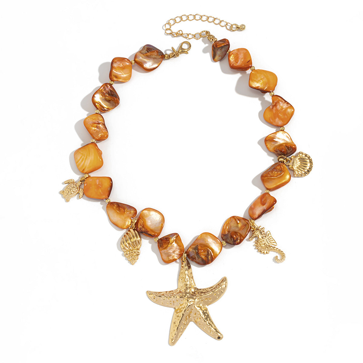 Beach vacation natural shell starfish collarbone chain ocean wind starfish versatile set necklace