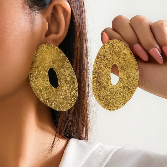 Exaggerated French round metal earrings with simple irregular texture earrings, niche