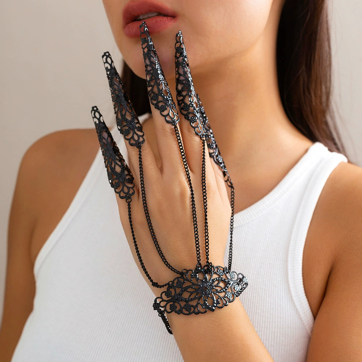 Halloween Gothic style ghost finger bracelet punk tapered nail chain ring bracelet