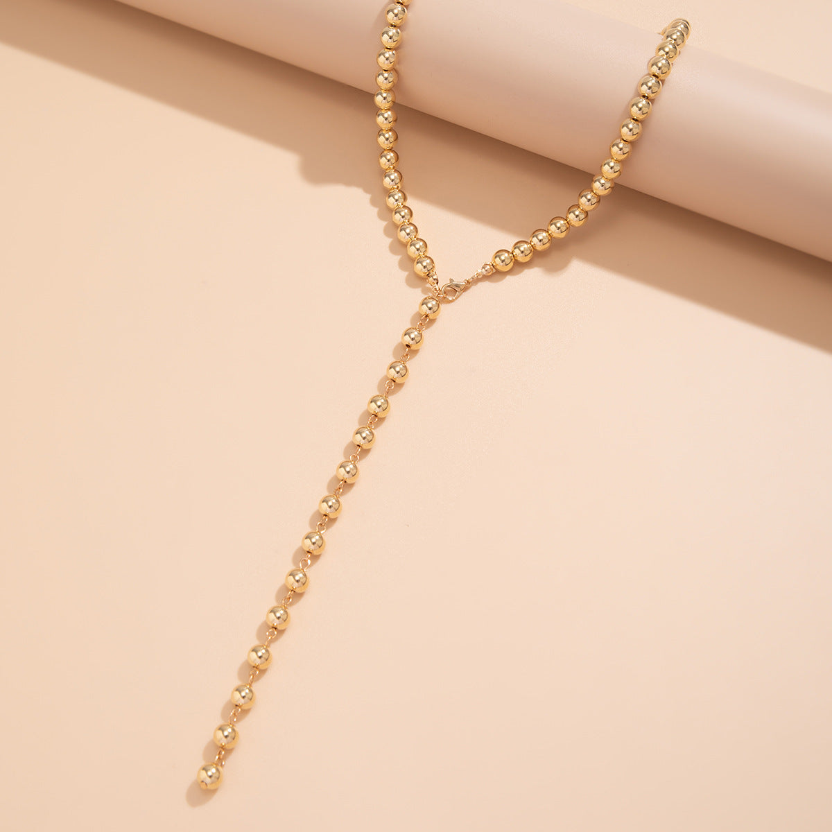 Retro round bead chain bead necklace, simple imitation pearl tassel long style, niche necklace