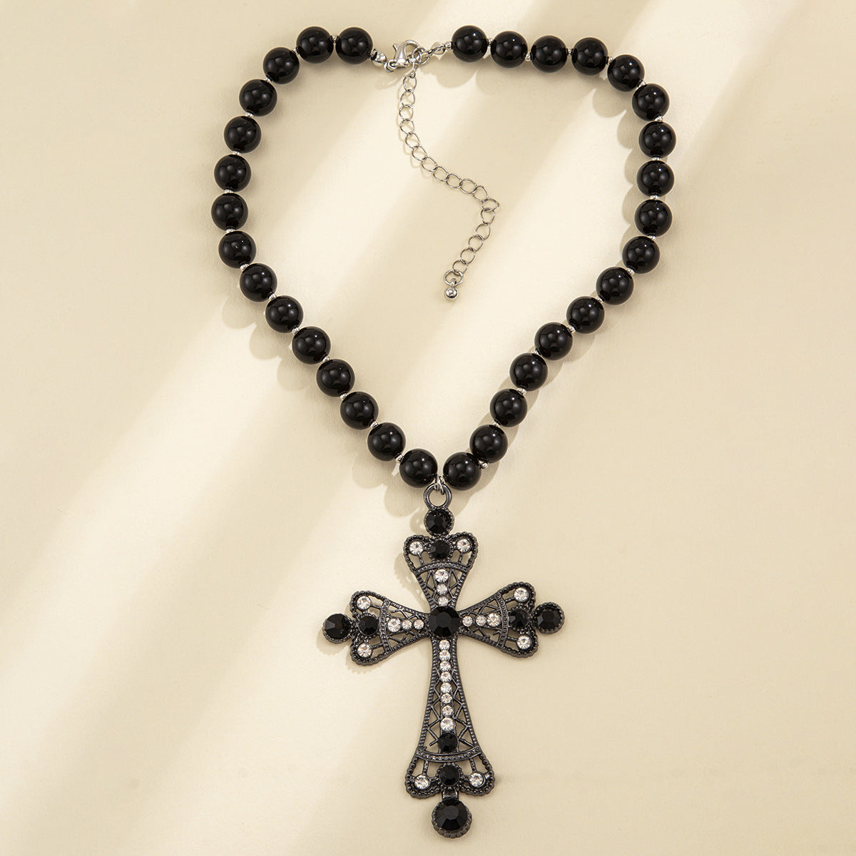 Fashionable multi-layer  pearl cross collar ins cross geometric alloy collarbone chain