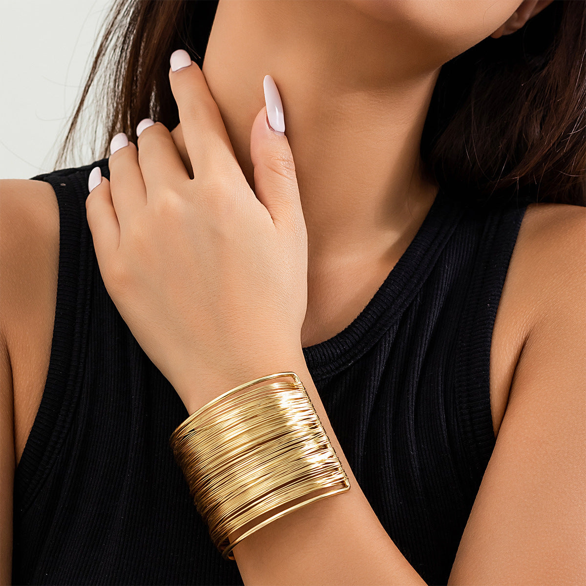 Metallic brushed open women's electroplated bracelet with personalized sweet and cool style, simple bracelet