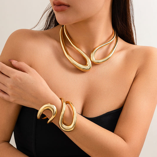 14K Exaggerated  twisted double-layer collar, sweet and cool style, minimalist choker Necklace