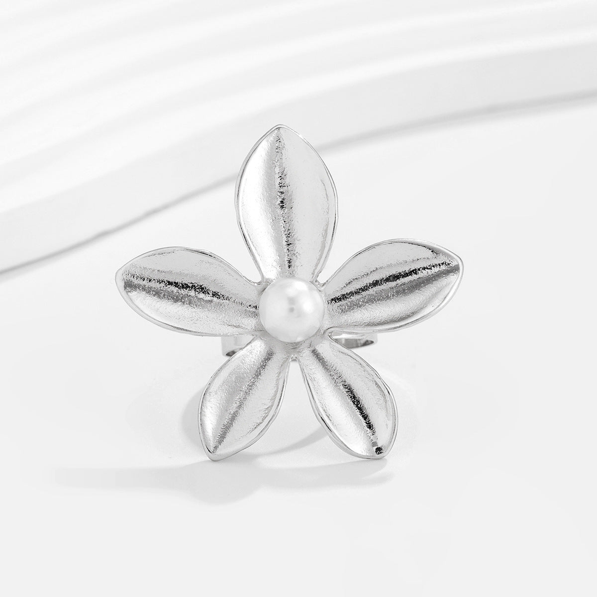 Simple Irregular Water Drop Open Ring Fashion Texture Flower Pearl Ring