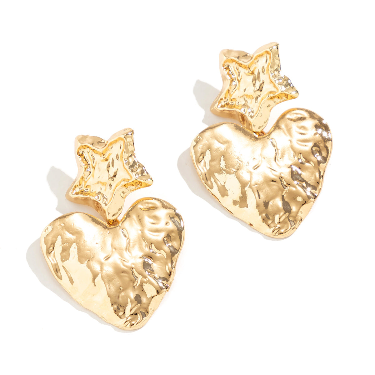 Metal heart-shape niche earrings retro versatile cool style striped earrings for women