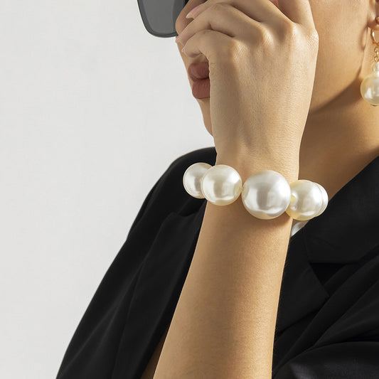 Retro bead ethnic pearl, niche design Exaggerated Punk Style Pearl Braceletbracelet