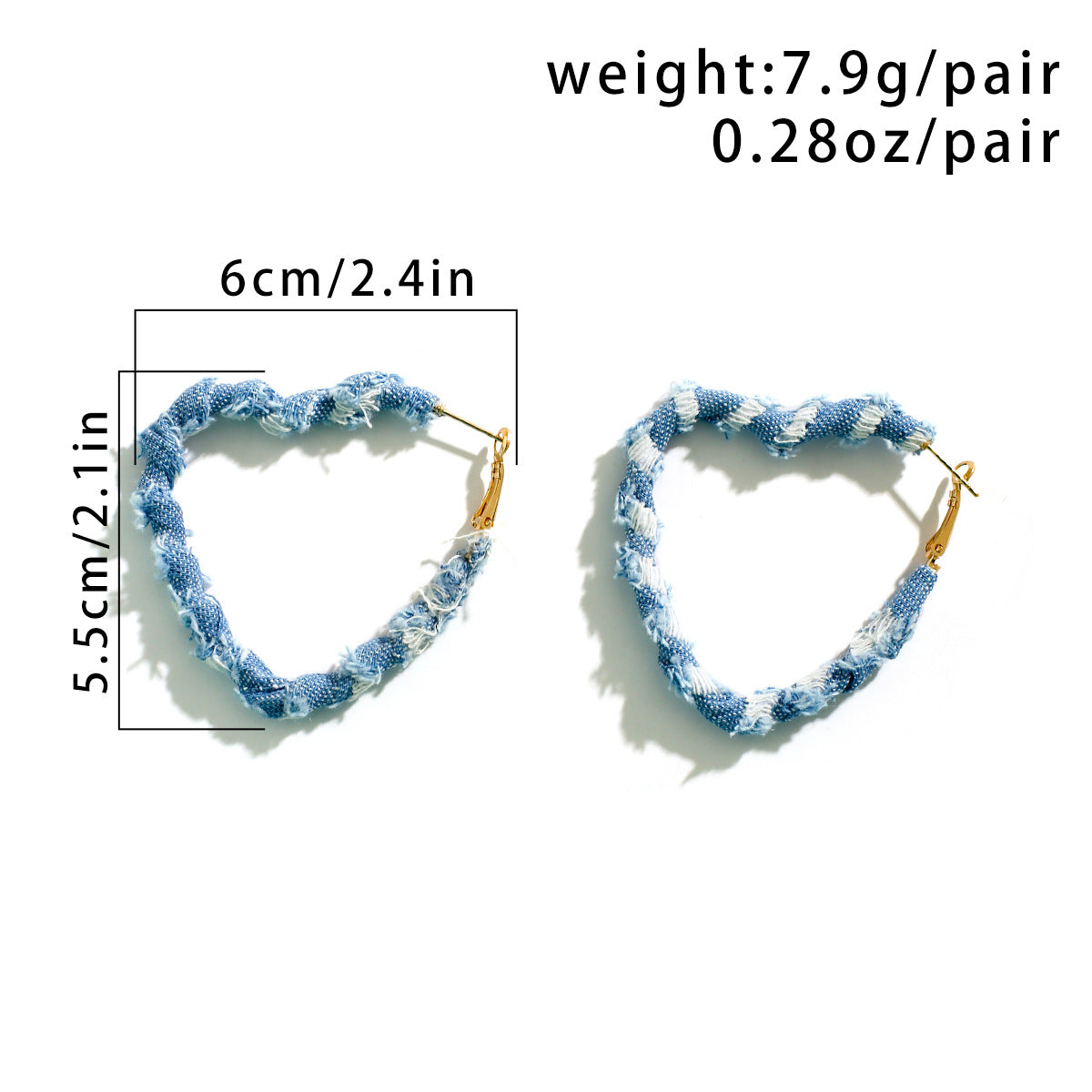 Small and niche design, sweet and cool geometric  denim ring earrings, French temperament, simple denim earrings