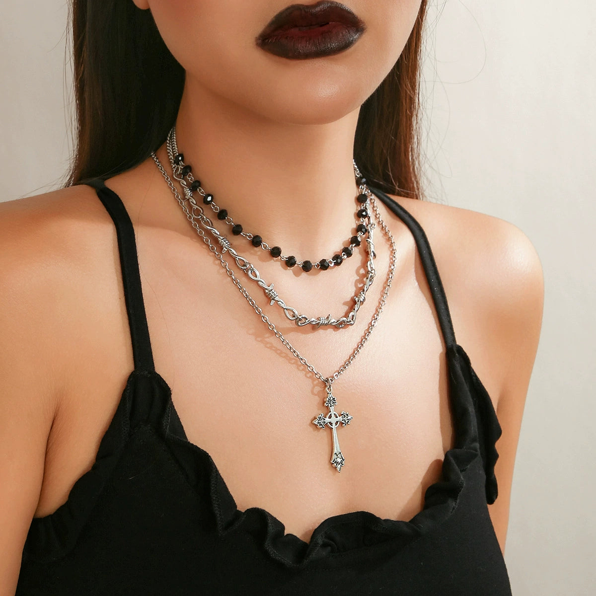 Hip hop necklace, cross pendant, dark collarbone chain, gothic style, sweet and cool necklace, niche
