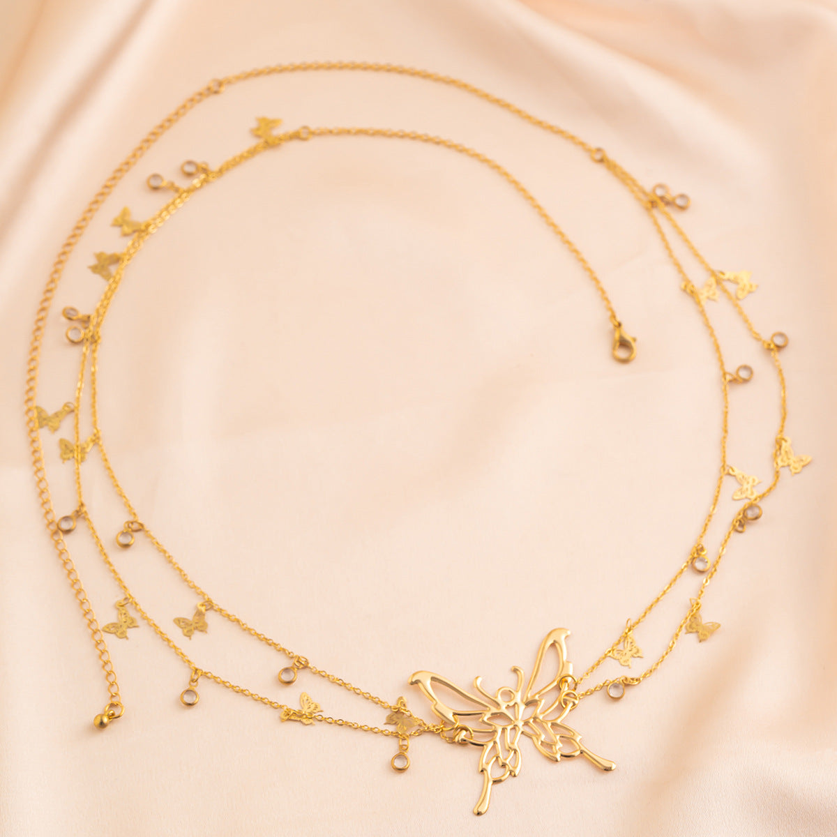 Sweet, Cool, Spicy Girl, Stylish, Su Butterfly Pendant, Double layered Waist Chain, Ladies' Sexy Street Photography, European and American Single Loop Metal Body waist Chain