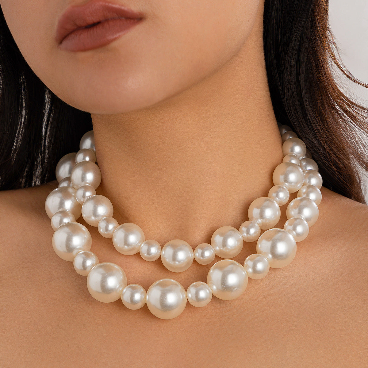 Exaggerated pearl temperament choker versatile collarbone chain multi-layer bead necklace for women