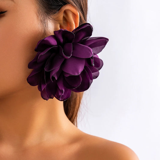 Exaggerated fabric design, large flower earrings, summer flower earrings, niche flower earrings