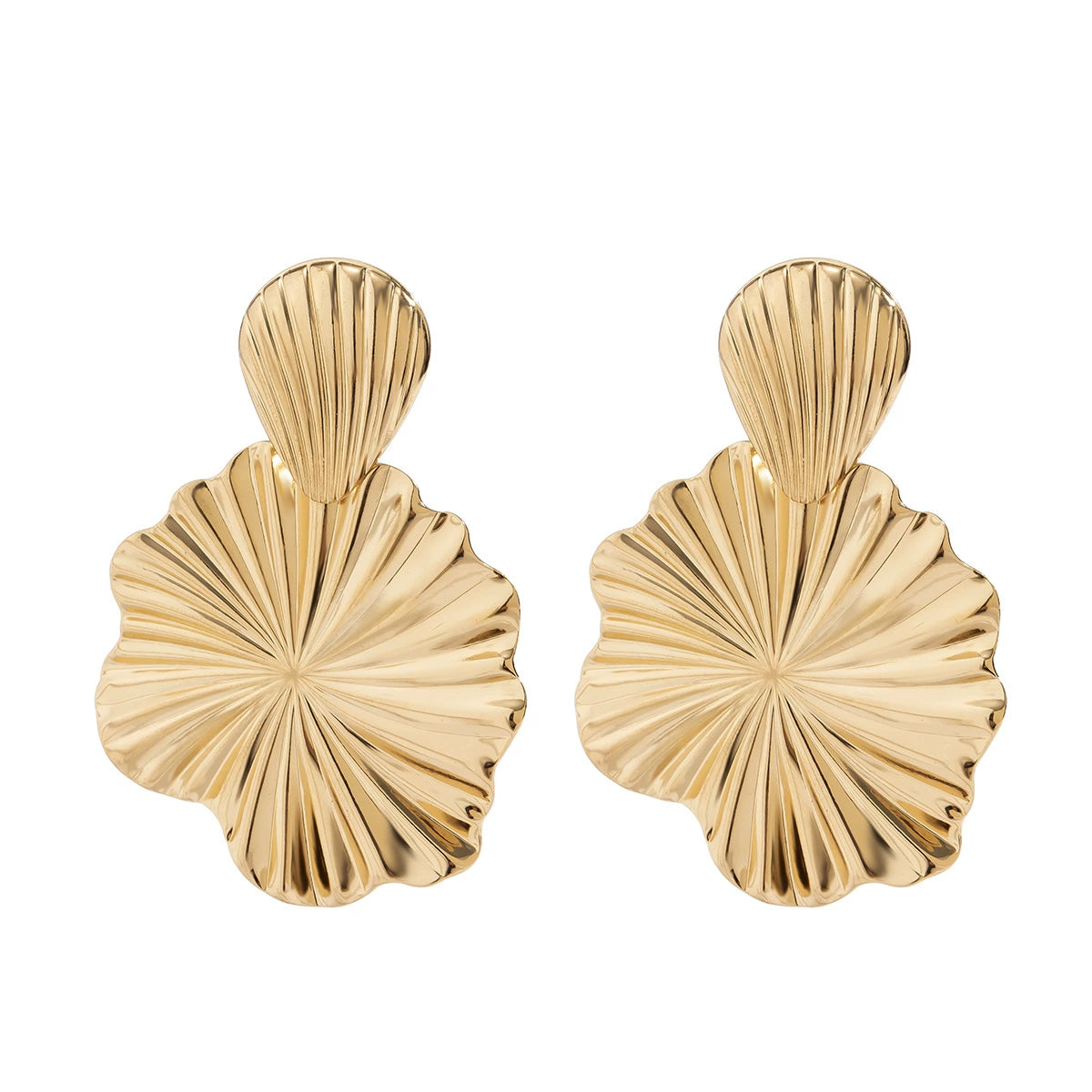 Personalized liquid fluid metal lotus leaf earrings, niche and cool style, pleated shell earrings