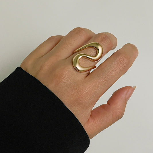 Irregular Water Drop Open Ring Fashion Texture Flower Pearl Ring