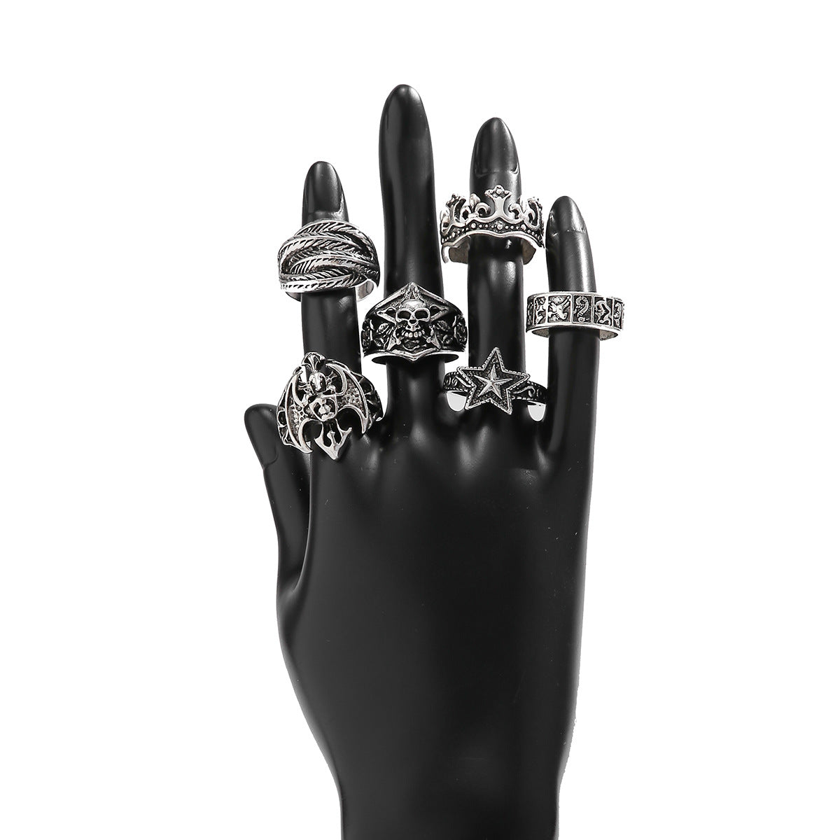 Dark punk retro joint Gothic style ring set ring, hip-hop carved bat couple ring accessory