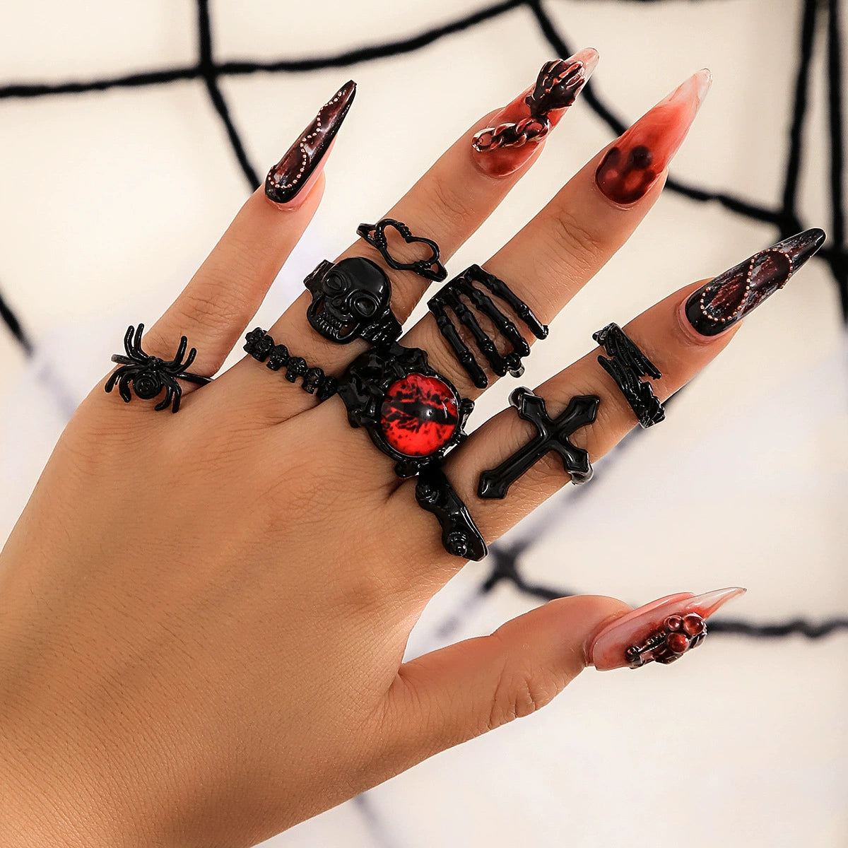 Dark punk retro joint Gothic style ring set ring, hip-hop carved bat couple ring accessory