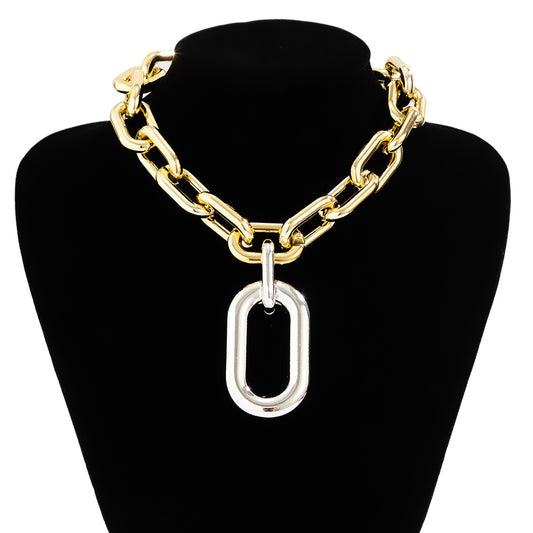Trendy and personalized aluminum chain multi-layer necklace, fashionable geometric metal buckle, collarbone necklace, women's accessories