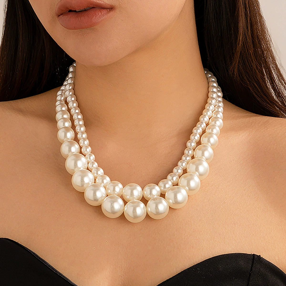 Exaggerated pearl temperament choker versatile collarbone chain multi-layer bead necklace for women