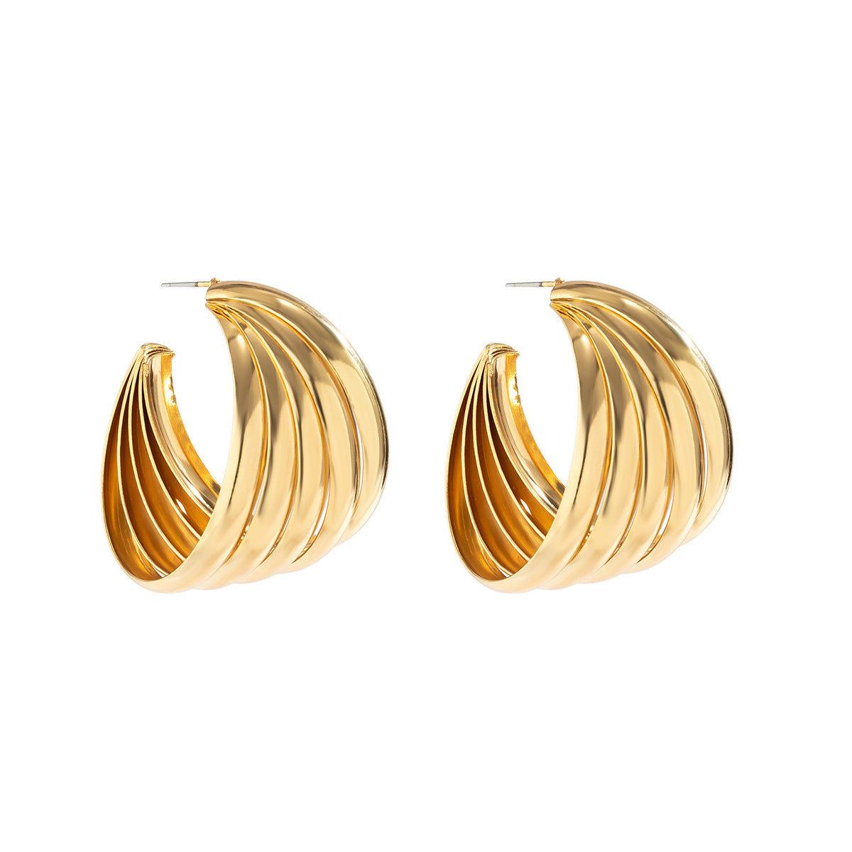 Metal shell ocean style niche earrings retro versatile cool style striped earrings for women