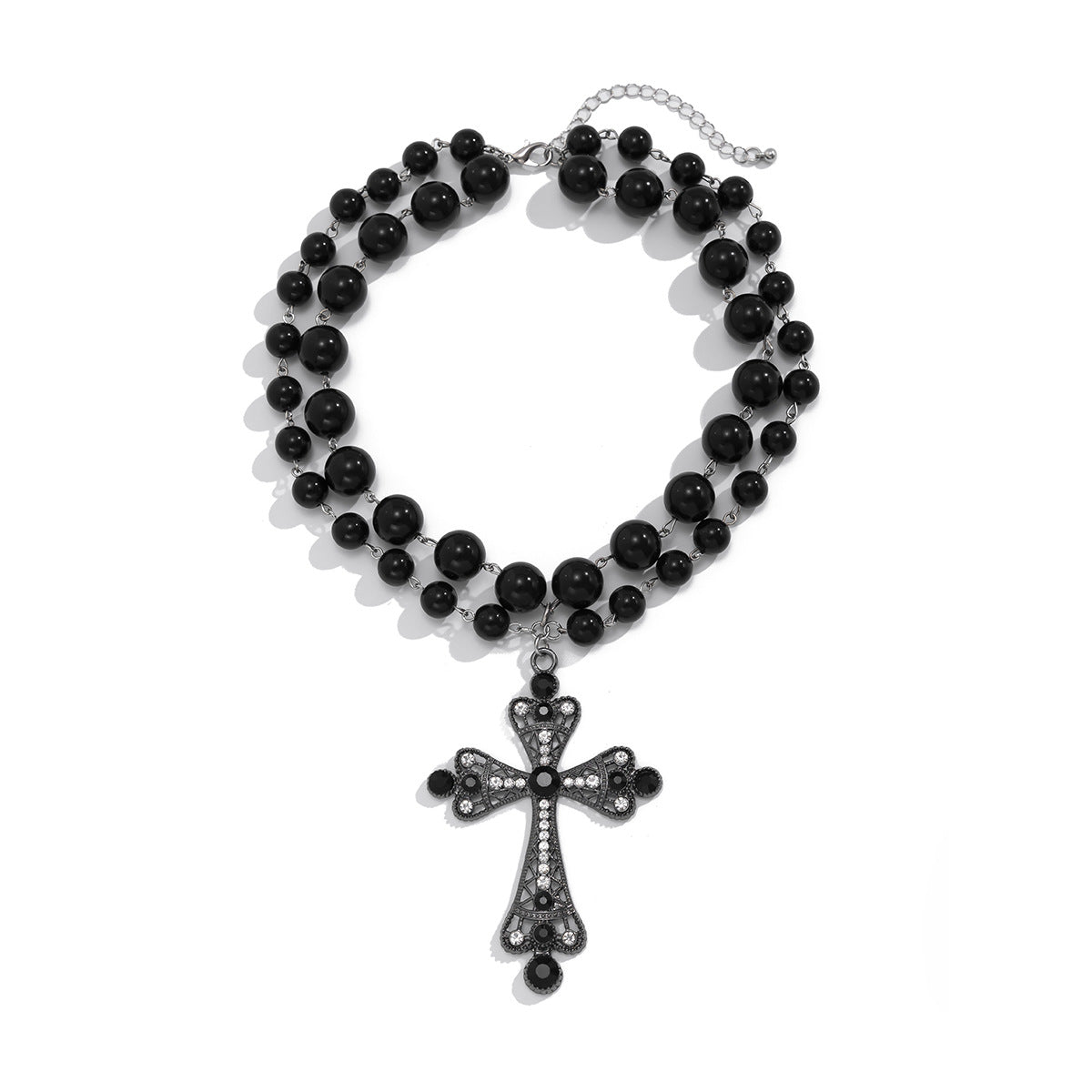 Fashionable multi-layer  pearl cross collar ins cross geometric alloy collarbone chain